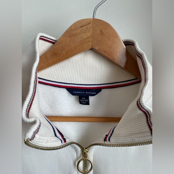 Tommy Hilfiger Logo White Pullover Crew Neck Sweatshirt Popover Zip Preppy XXL - Picture 8 of 9